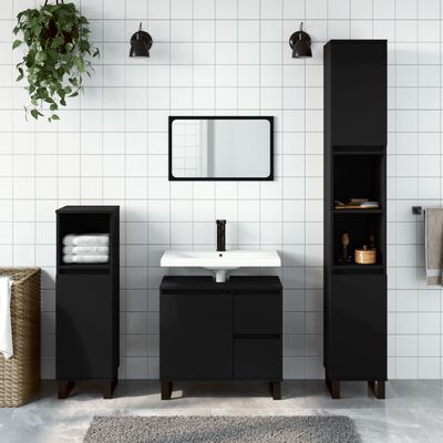 vidaXL Set Mobili da Bagno 3 pz Nero in Legno Multistrato