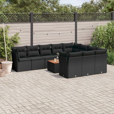 vidaXL Set Divani da Giardino 11 pz con Cuscini in Polyrattan Nero