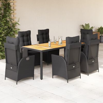 vidaXL Set da Pranzo da Giardino 7 pz Nero con Cuscini in Polyrattan