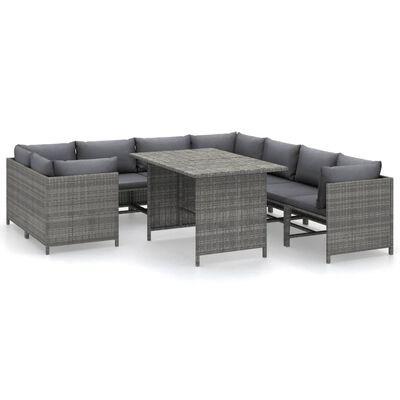 vidaXL Set Divani da Giardino 9 pz con Cuscini in Polyrattan Grigio