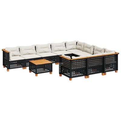 vidaXL Set Divani da Giardino 11 pz con Cuscini in Polyrattan Nero