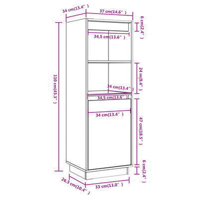 vidaXL Credenza Ambra 37x34x110 cm in Legno Massello di Pino