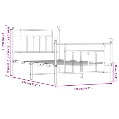 vidaXL Giroletto con Testiera e Pediera Metallo Bianco 100x190 cm