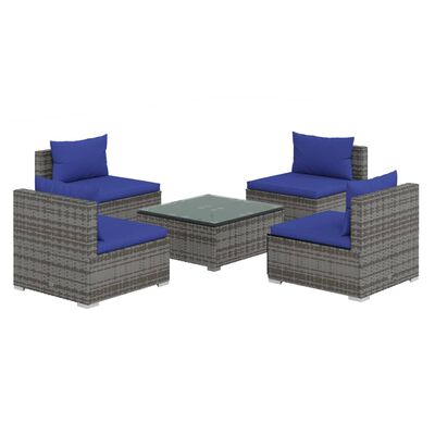 vidaXL Set Divani da Giardino 5 pz con Cuscini in Polyrattan Grigio