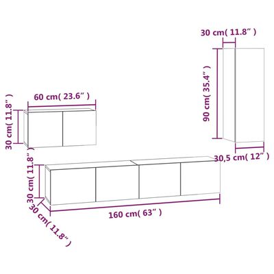 vidaXL Set di Mobili Porta TV 4 pz Grigio Cemento in Legno Multistrato