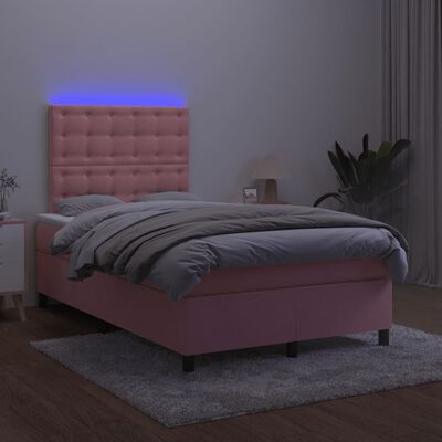 vidaXL Letto a Molle con Materasso e LED Rosa 120x190 cm in Velluto