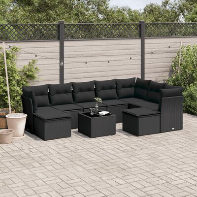 vidaXL Set Divani da Giardino 10pz con Cuscini in Polyrattan Nero