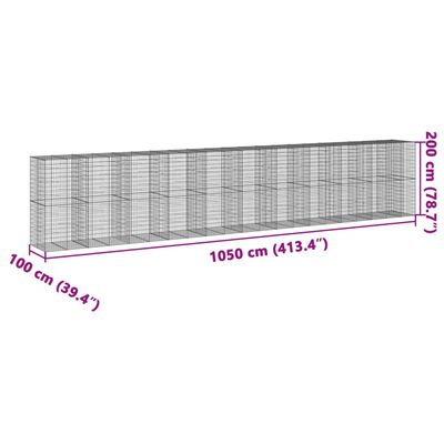 vidaXL Cesto Gabbione con Copertura 1050x100x200 cm in Ferro Zincato