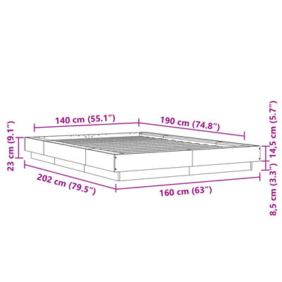 vidaXL Giroletto Luci LED Grigio Sonoma 140x190 cm Legno Multistrato