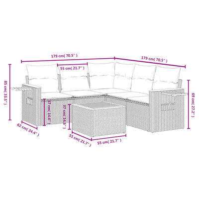 vidaXL Set Divano da Giardino 6 pz con Cuscini Nero in Polyrattan