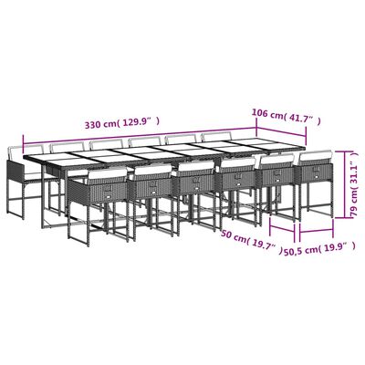 vidaXL Set da Pranzo da Giardino 13pz con Cuscini Nero in Polyrattan