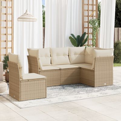 vidaXL Set Divano da Giardino 5 pz con Cuscini Beige in Polyrattan