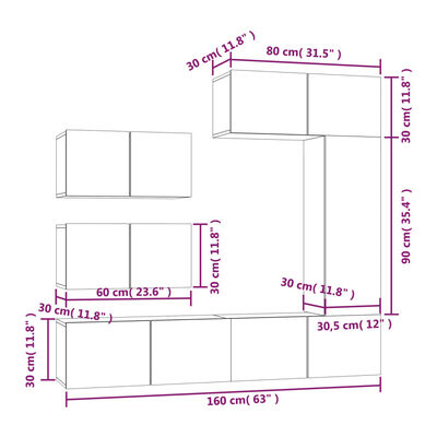 vidaXL Set di Mobili Porta TV 6 pz Bianco in Legno Multistrato