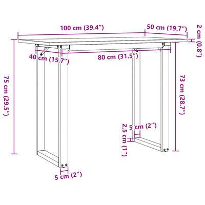 vidaXL Tavolo da Pranzo Telaio a O 100x50x75 cm Massello Pino e Ghisa