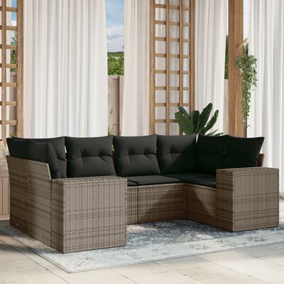 vidaXL Set Divano da Giardino 6 pz con Cuscini Grigio in Polyrattan