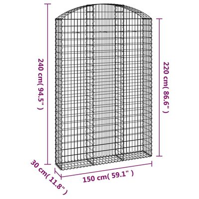 vidaXL Cesto Gabbione ad Arco 150x30x220/240 cm Ferro Zincato