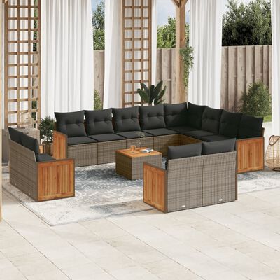 vidaXL Set Divani da Giardino 13 pz con Cuscini Grigio in Polyrattan