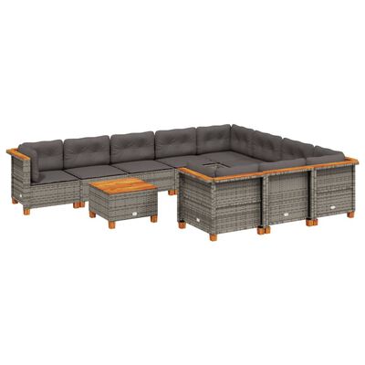 vidaXL Set Divani da Giardino 11 pz con Cuscini in Polyrattan Grigio