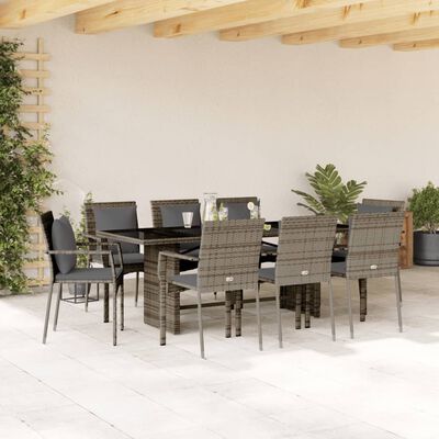 vidaXL Set da Pranzo da Giardino 9 pz con Cuscini in Polyrattan Grigio