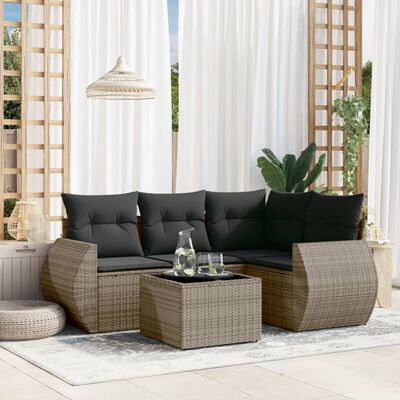 vidaXL Set Divano da Giardino 5 pz con Cuscini Grigio in Polyrattan