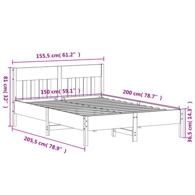 vidaXL Letto senza Materasso Bianco 150x200 cm Legno Massello di Pino