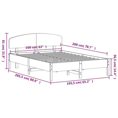 vidaXL Giroletto senza Materasso Marrone Cera 160x200 cm Legno di Pino