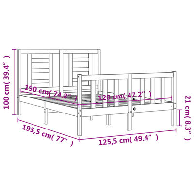 vidaXL Giroletto con Testiera Bianco Small Double Legno Massello