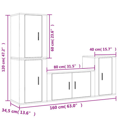 vidaXL Set di Mobili Porta TV 4 pz Bianco in Legno Multistrato