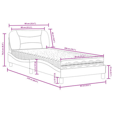 vidaXL Letto con Materasso Nero e Bianco 80x200 cm in Similpelle