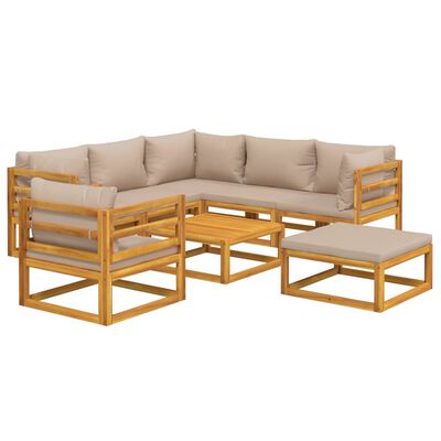 vidaXL Set Salotto da Giardino 8pz con Cuscini Tortora Legno Massello