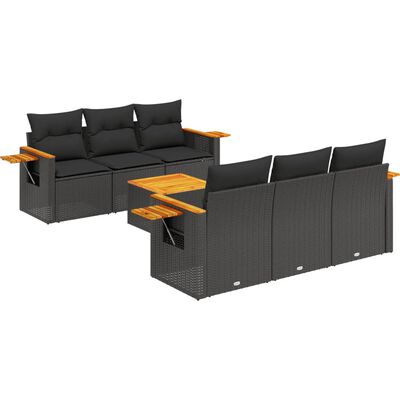 vidaXL Set Divani da Giardino con Cuscini 7pz Nero Polyrattan