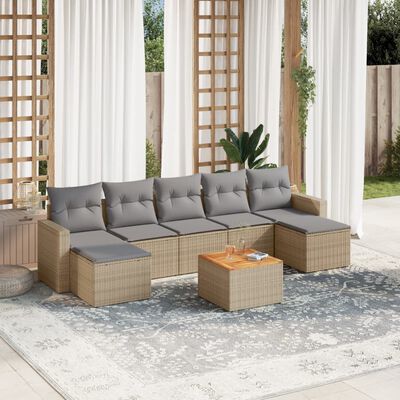 vidaXL Set Divano da Giardino 8 pz con Cuscini Beige Misto Polyrattan