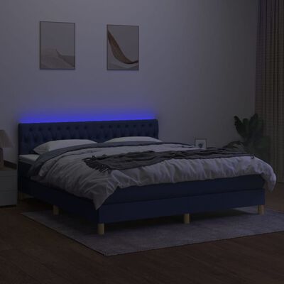 vidaXL Letto a Molle con Materasso e LED Blu 180x200 cm in Tessuto