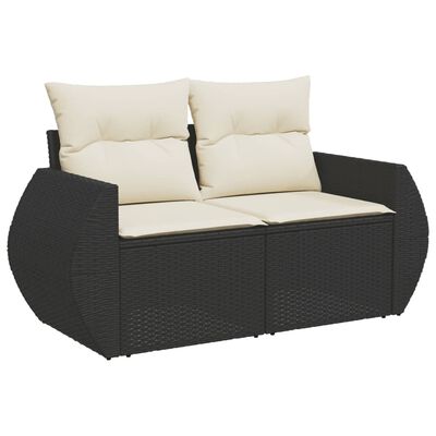 vidaXL Set Divani da Giardino 9 pz con Cuscini Nero in Polyrattan