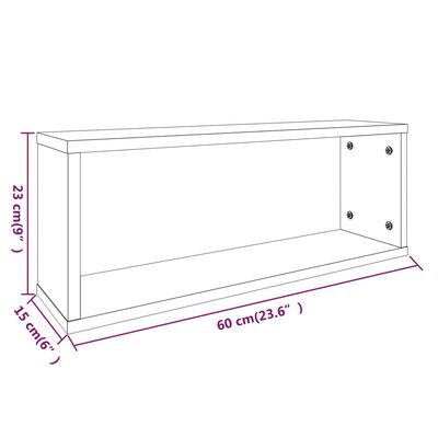 vidaXL Mensole Cubo Parete 2 pz Rovere Fumo 60x15x23 Legno Multistrato