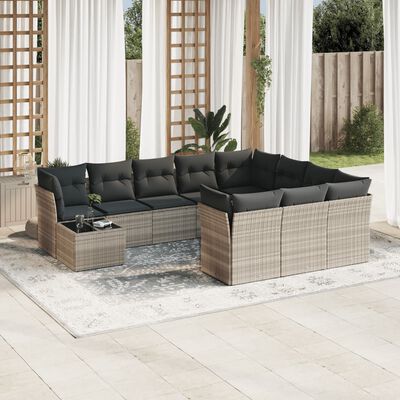 vidaXL Set Divani da Giardino 11 pz con Cuscini in Polyrattan Grigio