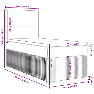 vidaXL Giroletto a Molle con Materasso Grigio Chiaro 90x200 cm Tessuto