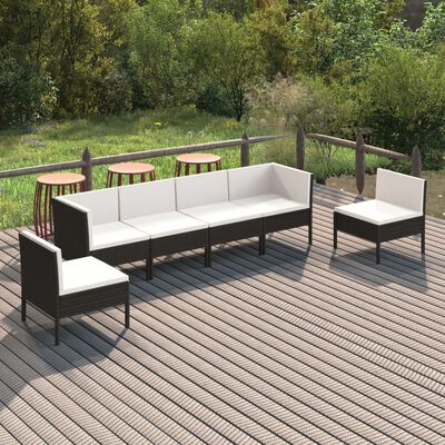 vidaXL Set Divani da Giardino 6 pz con Cuscini in Polyrattan Nero