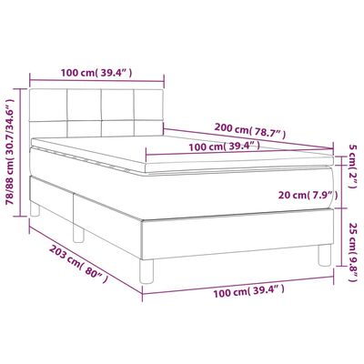 vidaXL Letto a Molle con Materasso e LED Blu 100x200cm in Tessuto