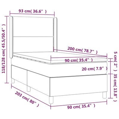 vidaXL Giroletto a Molle con Materasso Grigio Chiaro 90x200 cm Velluto