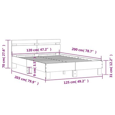 vidaXL Giroletto Testiera Grigio Sonoma 120x200 cm Legno Multistrato