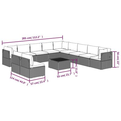 vidaXL Set Divani da Giardino 12 pz con Cuscini in Polyrattan Grigio