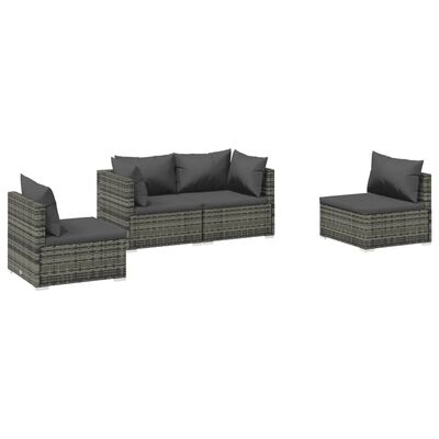 vidaXL Set Divani da Giardino 4 pz con Cuscini in Polyrattan Grigio