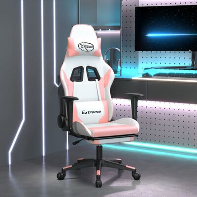 vidaXL Sedia da Gaming con Poggiapiedi Bianco e Rosa in Similpelle