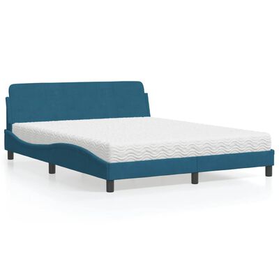 vidaXL Letto con Materasso Blu 160x200 cm in Velluto