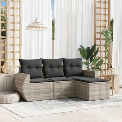 vidaXL Set Divano da Giardino 4pz con Cuscini Grigio Chiaro Polyrattan