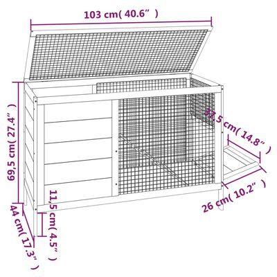 vidaXL Conigliera Moka 103x44x69,5 cm in Legno Massello di Pino