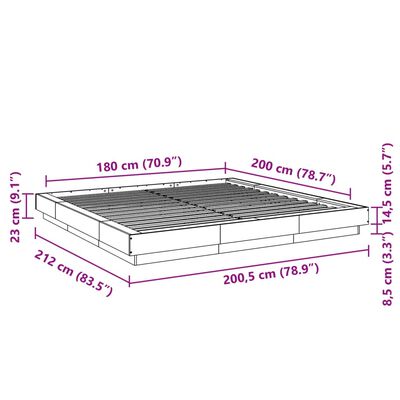 vidaXL Giroletto Luci LED Grigio Cemento 180x200 cm Legno Multistrato