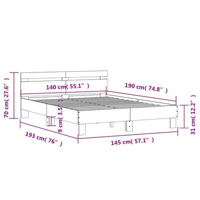 vidaXL Giroletto Testiera Grigio Cemento 140x190 cm Legno Multistrato