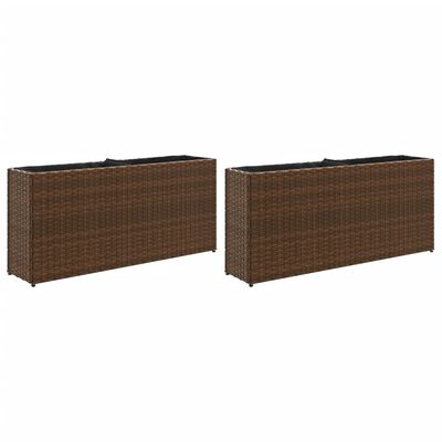 vidaXL Fioriere da Giardino con 2 Vasi Marrone 90x20x40 cm Polyrattan